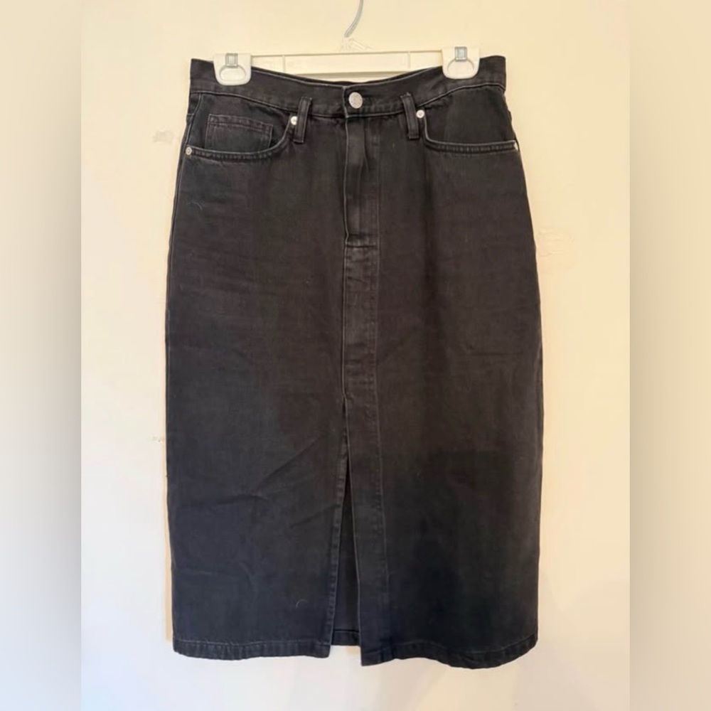 Mango Black Denim Skirt with Front Slit
